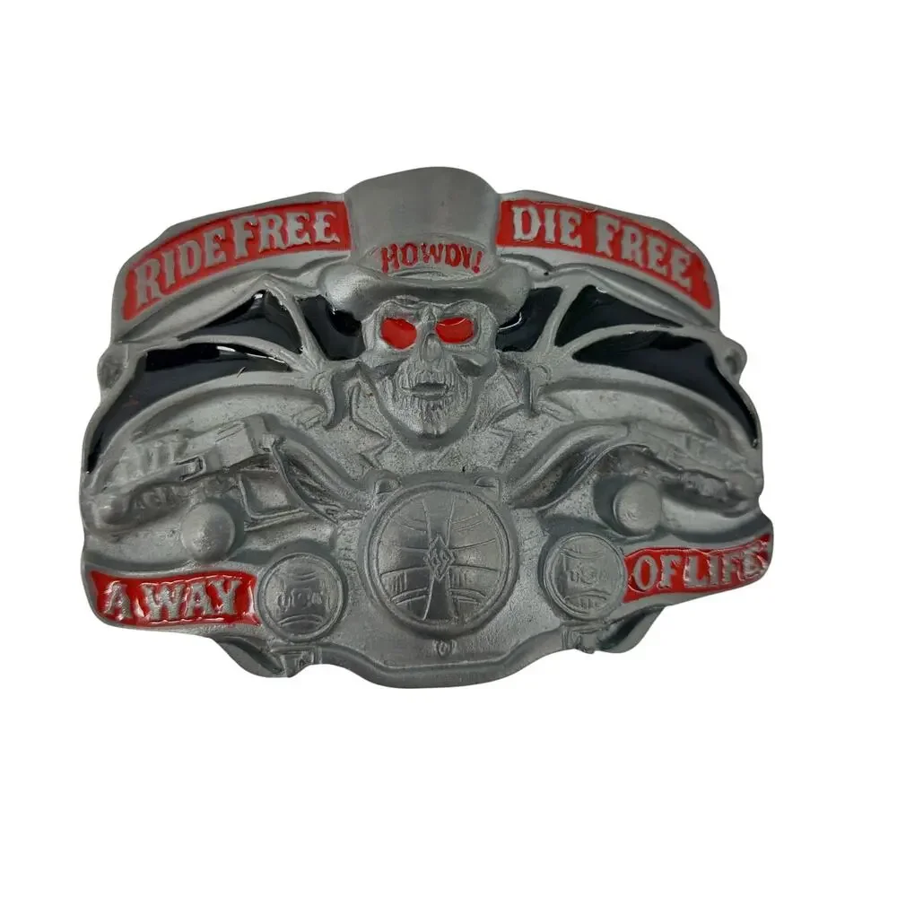 Ride Free Die Free A Way of Life Howdy Biker Belt Buckle Skull